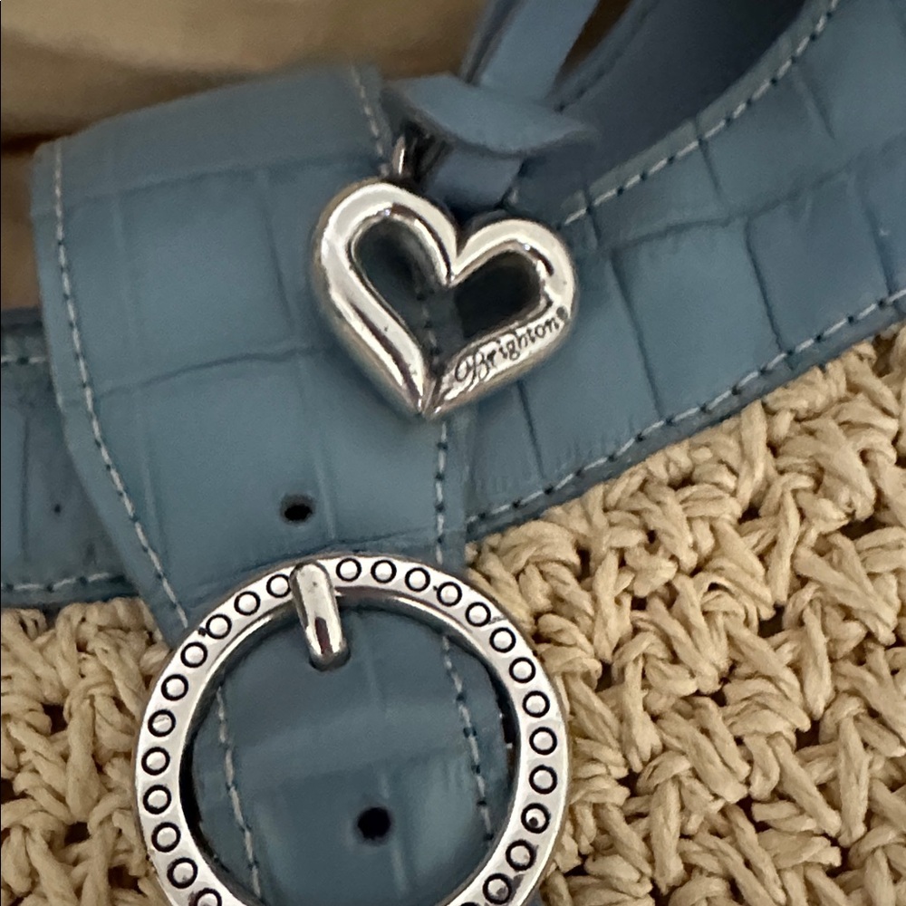 Brighton wheat woven purse with blue leather trim Women's Handbag - Picture 2 of 9